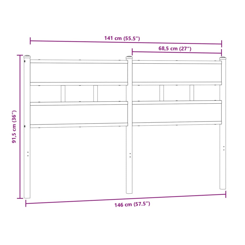 Hoofdbord 140 cm ijzer en bewerkt hout sonoma eikenkleurig