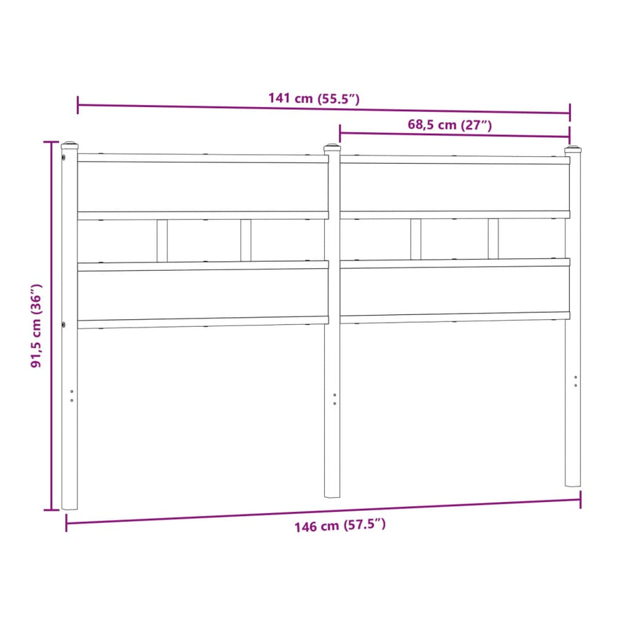 Hoofdbord 140 cm ijzer en bewerkt hout sonoma eikenkleurig