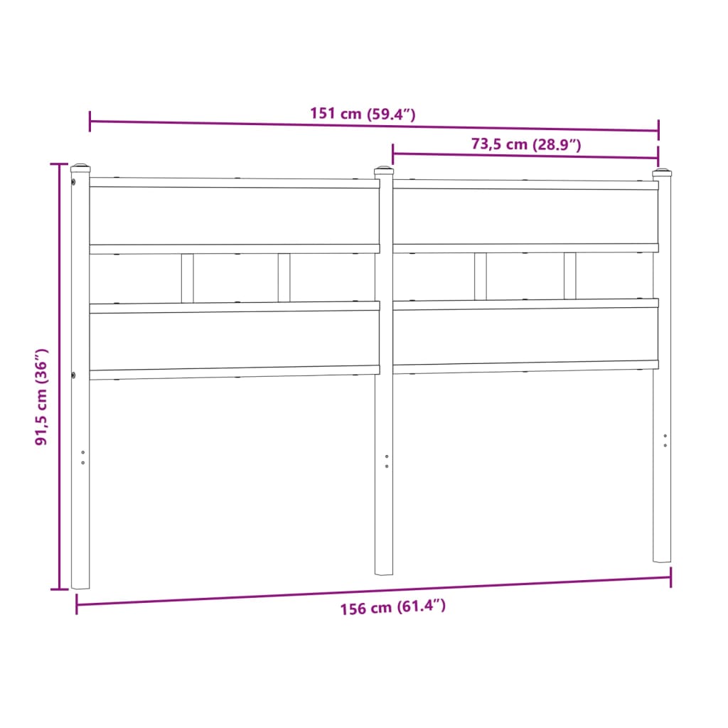 Hoofdbord Ijzer En Bewerkt Hout Kleurig 150 cm Sonoma eiken