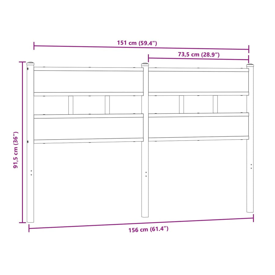 Hoofdbord Ijzer En Bewerkt Hout Kleurig 150 cm Sonoma eiken