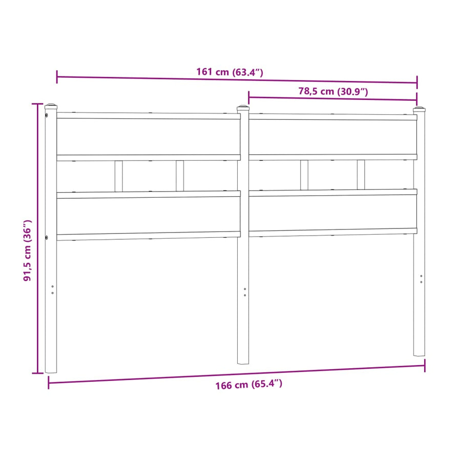 Hoofdbord Ijzer En Bewerkt Hout Kleurig 160 cm Sonoma eiken