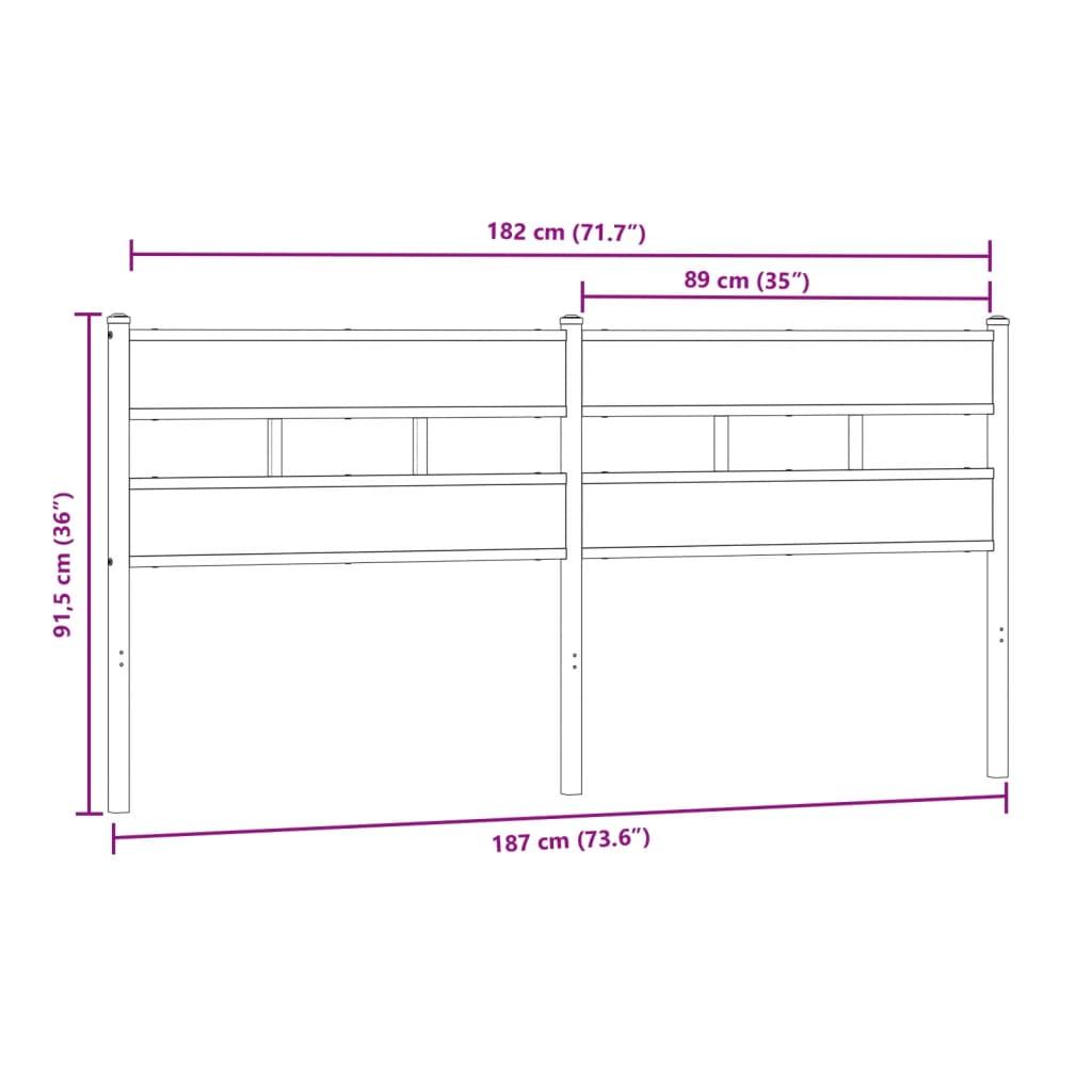 Hoofdbord Ijzer En Bewerkt Hout Kleurig 180 cm Sonoma eiken
