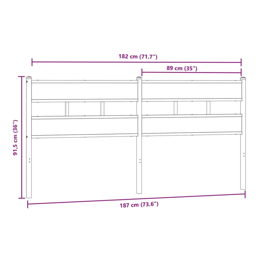 Hoofdbord Ijzer En Bewerkt Hout Kleurig 180 cm Sonoma eiken