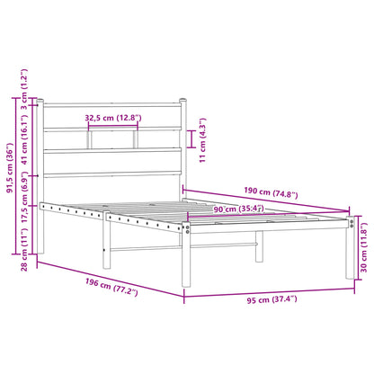 Bedframe met hoofdbord zonder matras bruin eikenkleur 90x190 cm