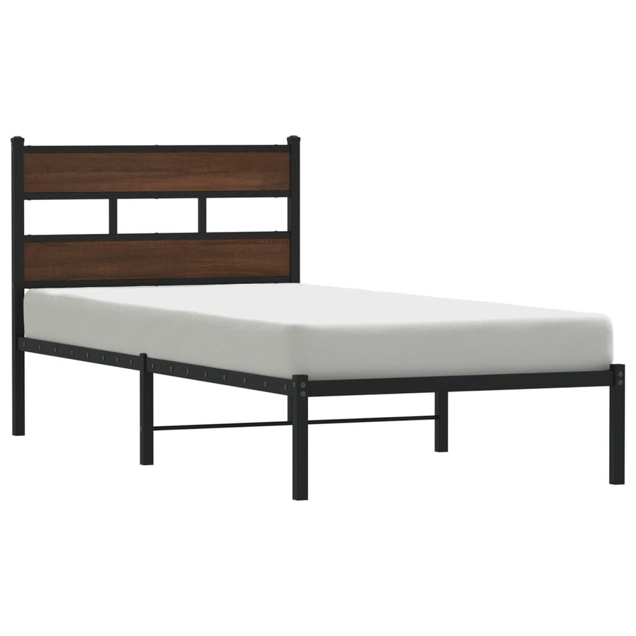 Bedframe met hoofdbord zonder matras bruin eiken 100x200 cm
