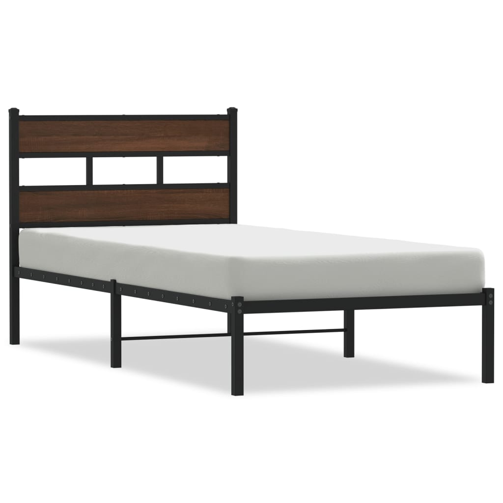 Bedframe met hoofdbord zonder matras bruin eiken 107x203 cm