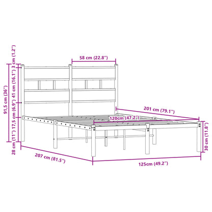 Bedframe met hoofdbord zonder matras bruin eiken 120x200 cm