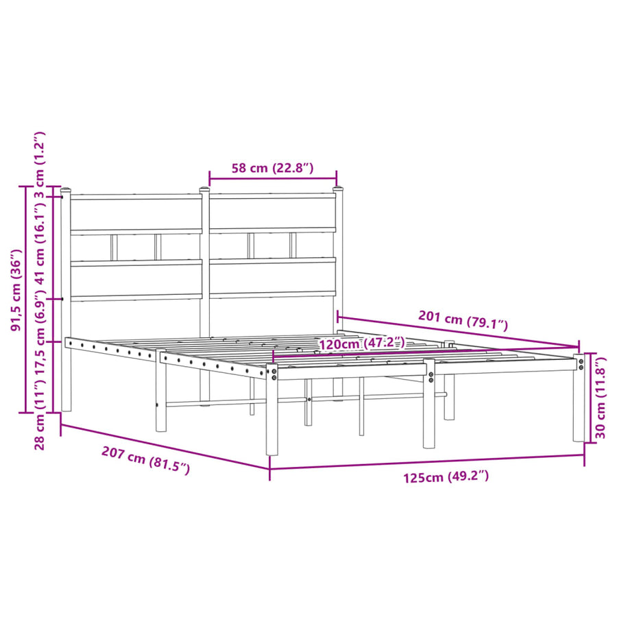 Bedframe met hoofdbord zonder matras bruin eiken 120x200 cm