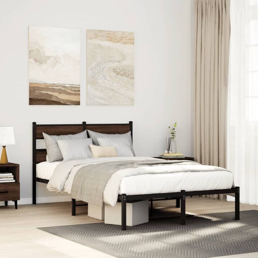 Bedframe met hoofdbord zonder matras bruin eiken 120x200 cm