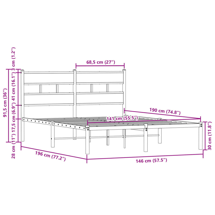 Bedframe met hoofdbord zonder matras bruin eiken 140x190 cm