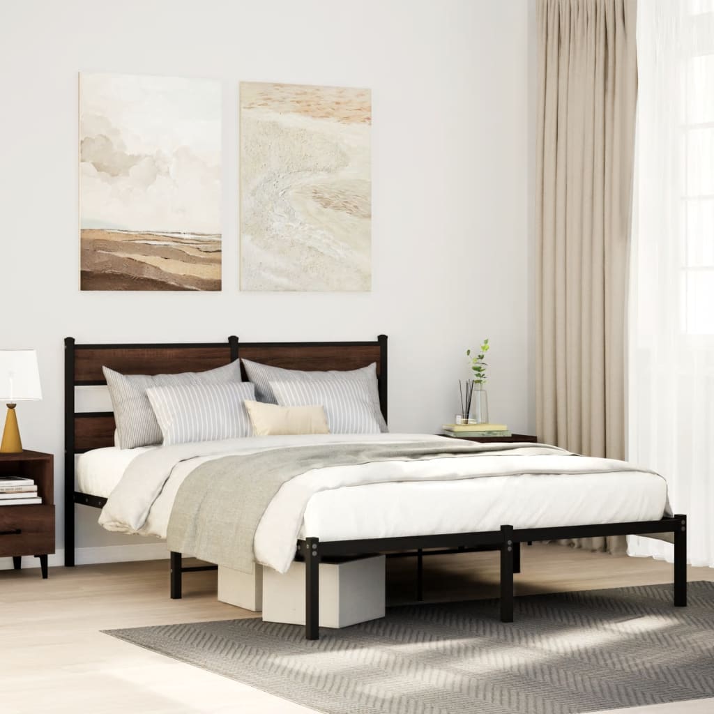 Bedframe met hoofdbord zonder matras bruin eiken 140x190 cm