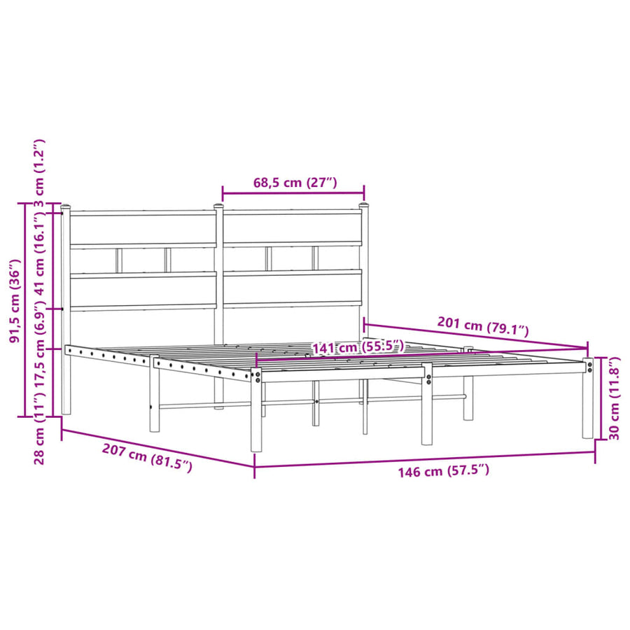 Bedframe met hoofdbord zonder matras bruin eiken 140x200 cm