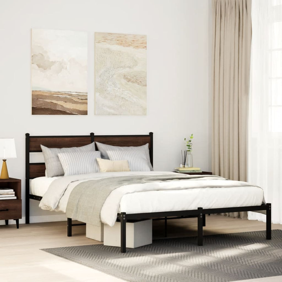 Bedframe met hoofdbord zonder matras bruin eiken 140x200 cm