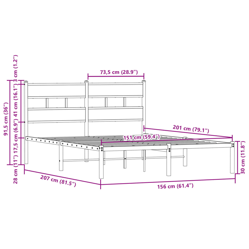Bedframe met hoofdbord zonder matras bruin eiken 150x200 cm