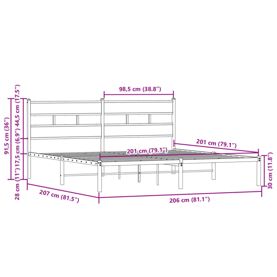 Bedframe Zonder Matras Bruin Eiken Bruin Eikenkleur 200 x 200 cm met hoofdbord