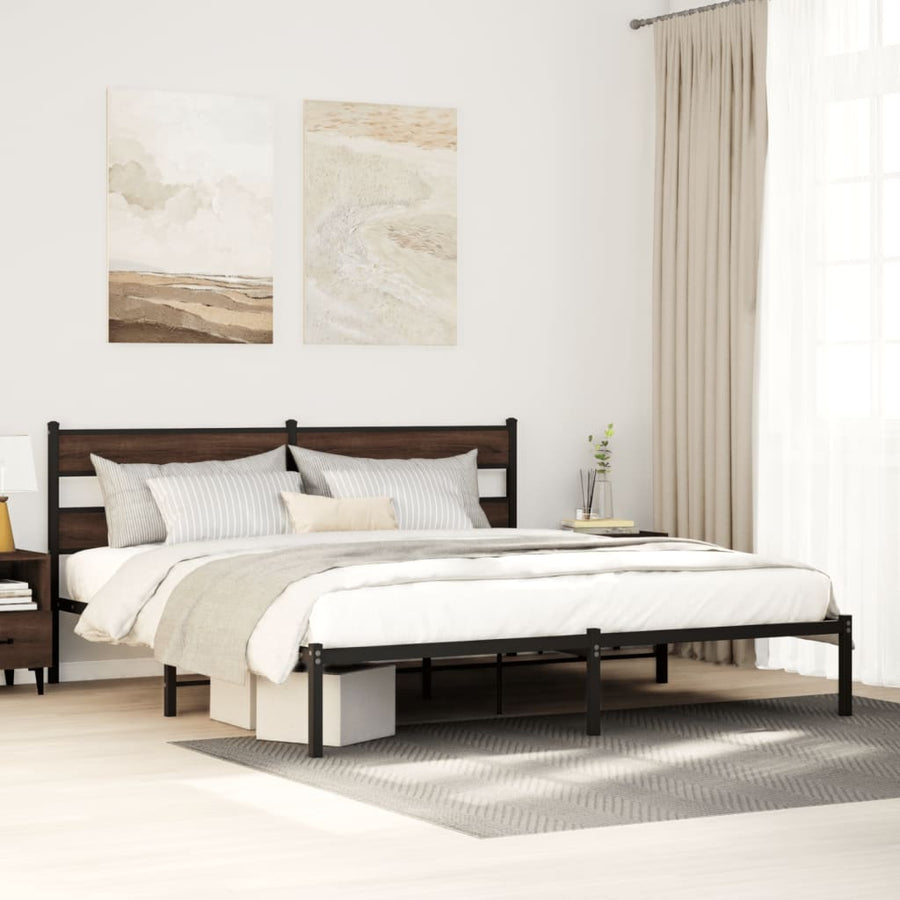 Bedframe Zonder Matras Bruin Eiken Bruin Eikenkleur 200 x 200 cm met hoofdbord