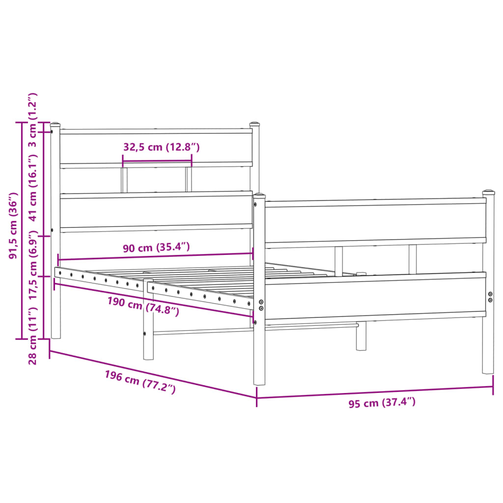 Bedframe met hoofdbord en voetbord zonder matras 90x190 cm