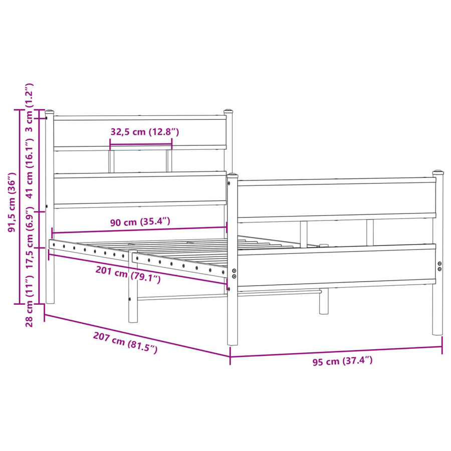 Bedframe met hoofdbord en voetbord zonder matras 90x200 cm