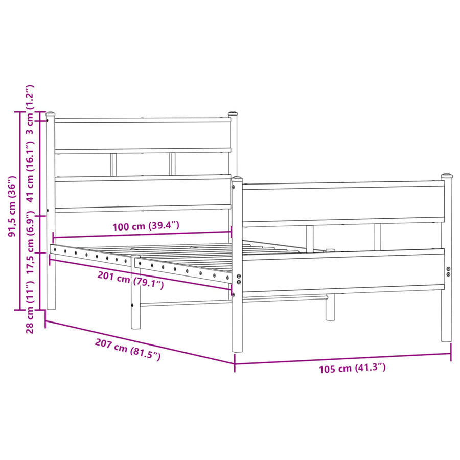 Bedframe met hoofdbord en voetbord zonder matras 100x200 cm