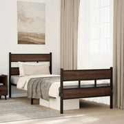 Bedframe 100x200 cm staal bruin eiken met hoofdbord voetbord