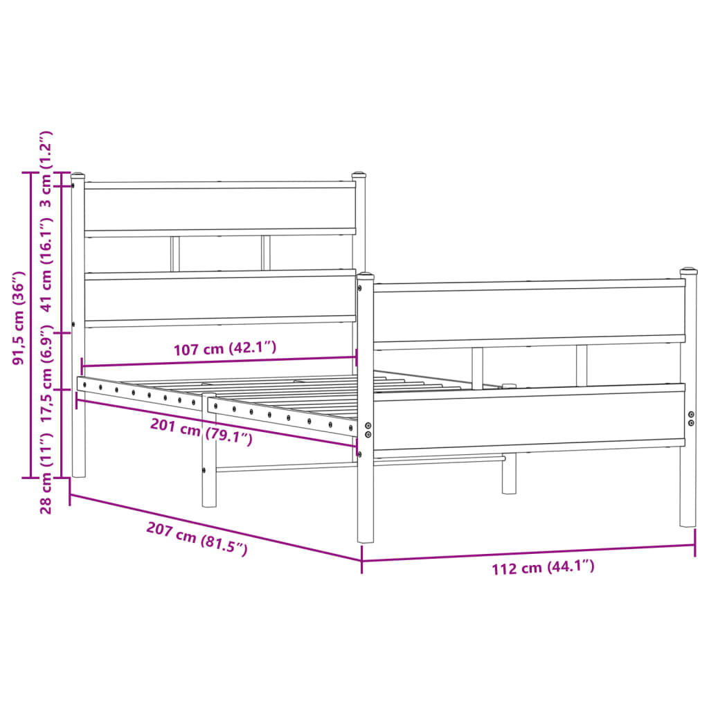 Bedframe met hoofdbord en voetbord zonder matras 107x203 cm