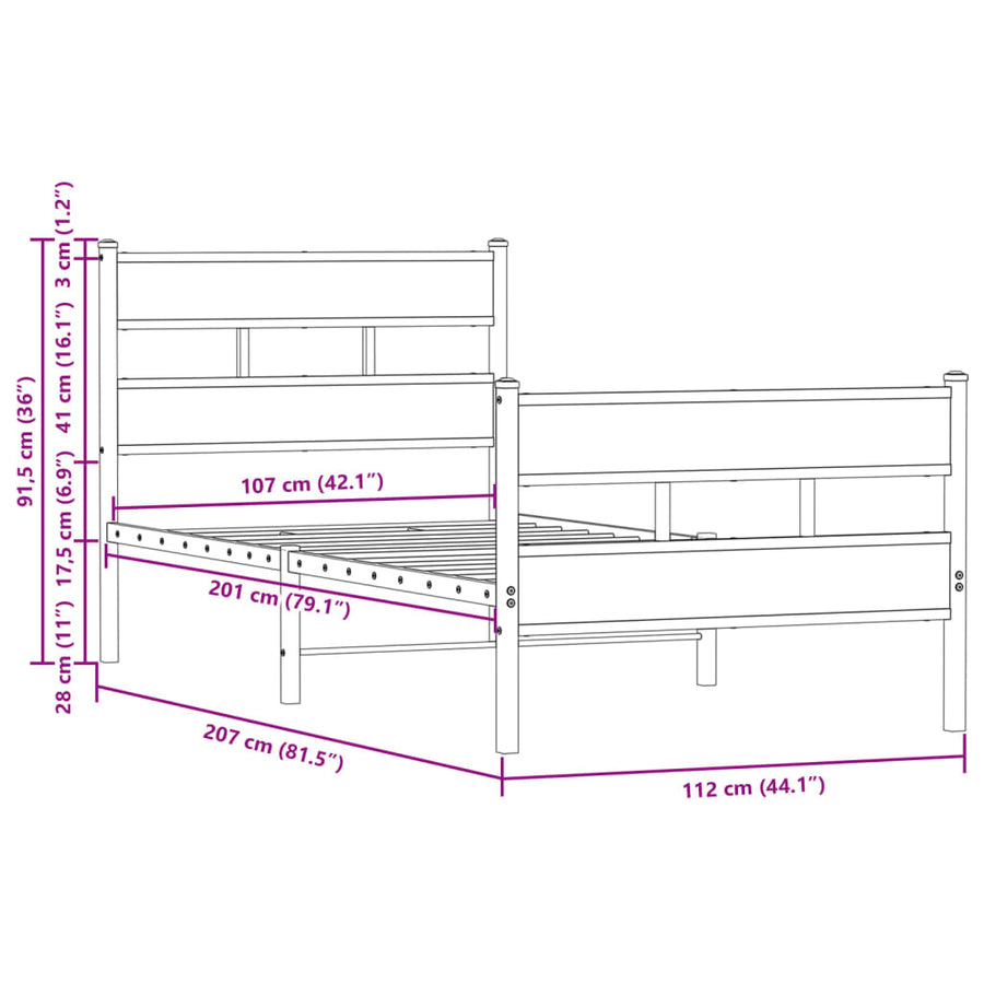 Bedframe met hoofdbord en voetbord zonder matras 107x203 cm