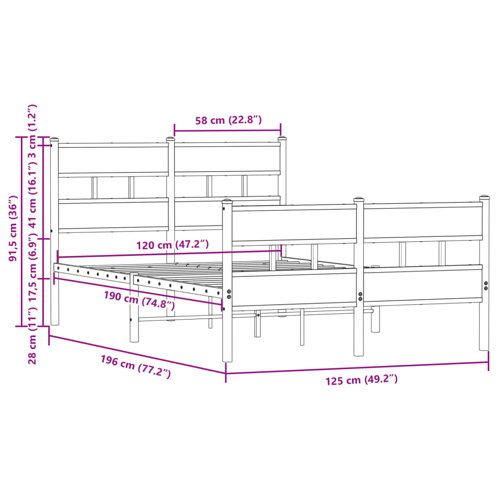 Bedframe met hoofdbord en voetbord zonder matras 120x190 cm