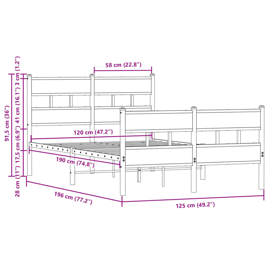 Bedframe met hoofdbord en voetbord zonder matras 120x190 cm
