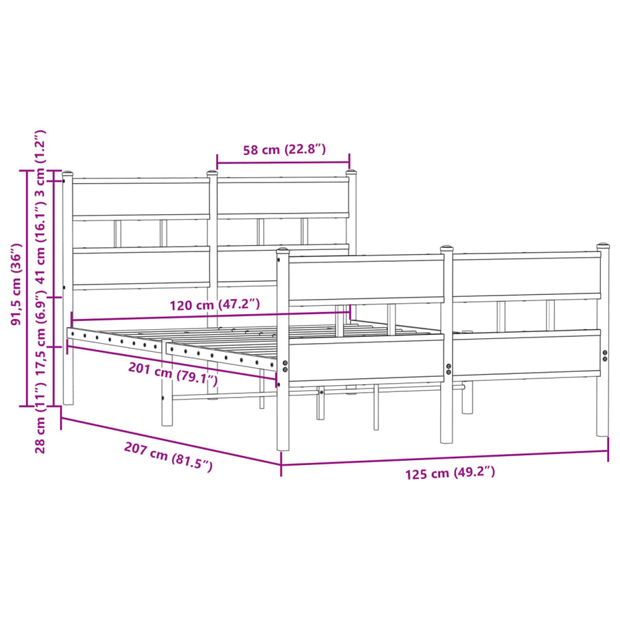 Bedframe met hoofdbord en voetbord zonder matras 120x200 cm