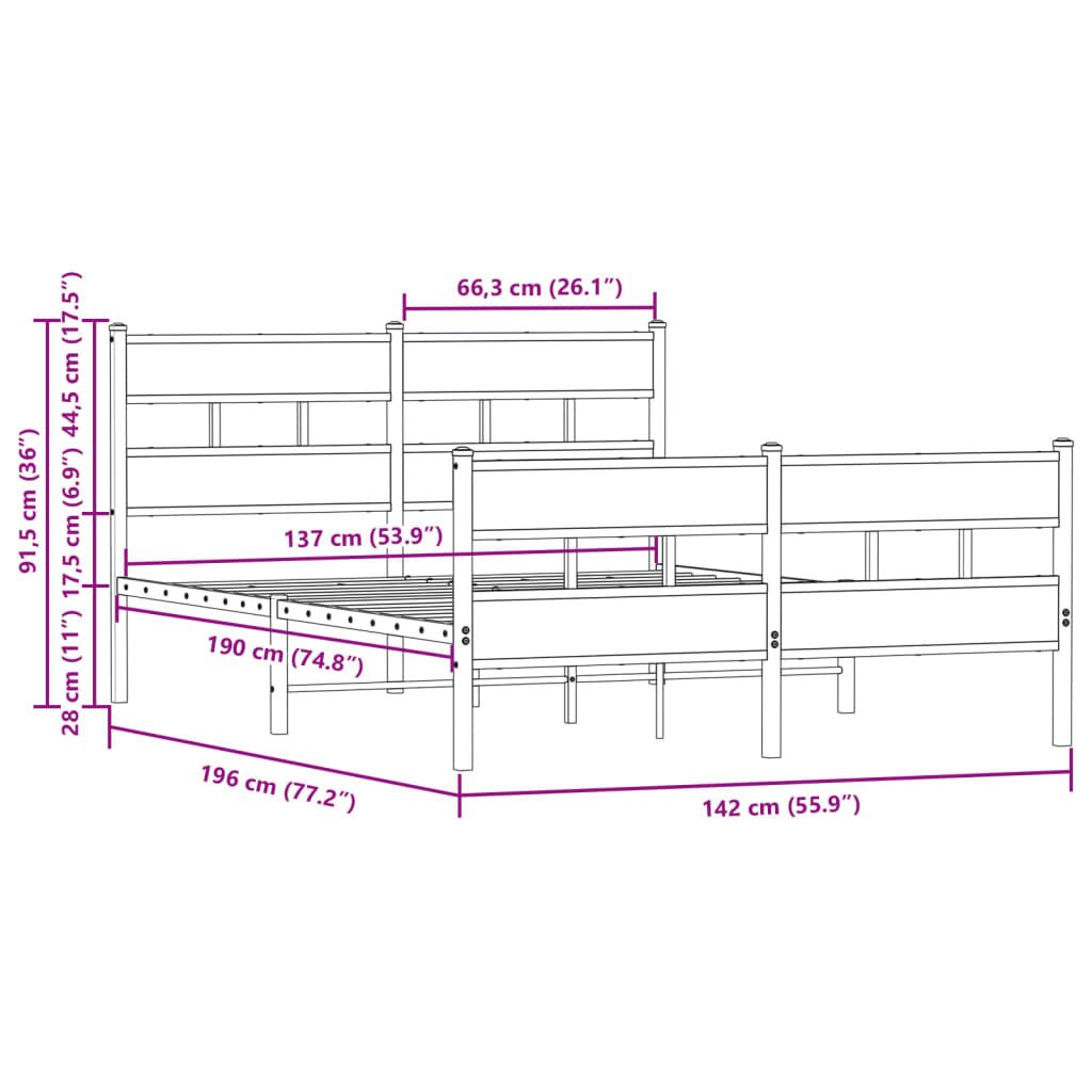 Bedframe met hoofdbord en voetbord zonder matras 137x190 cm