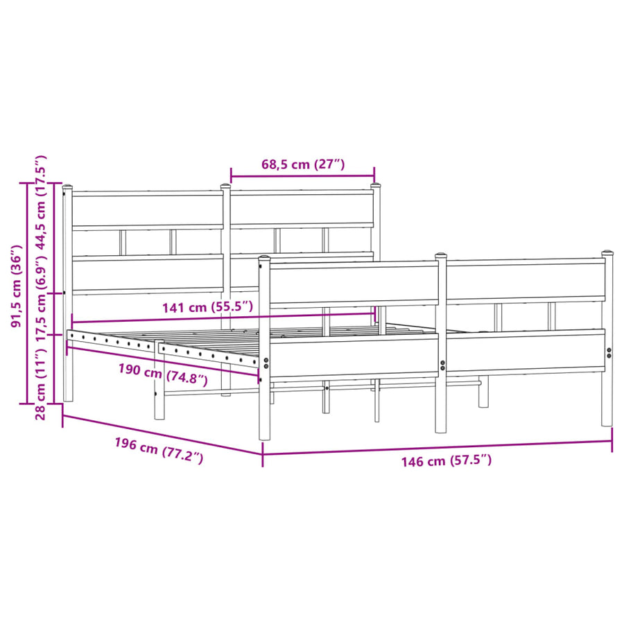 Bedframe met hoofdbord en voetbord zonder matras 140x190 cm