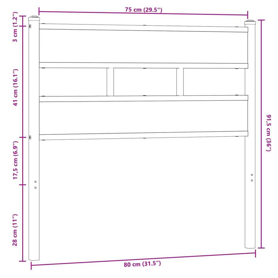 Hoofdbord 75 cm bewerkt hout en staal bruin eikenkleurig