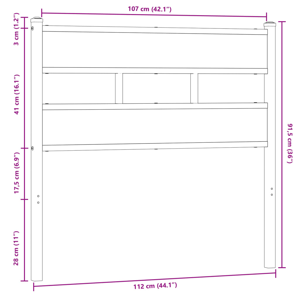 Hoofdbord 107 cm bewerkt hout en staal bruin eikenkleurig