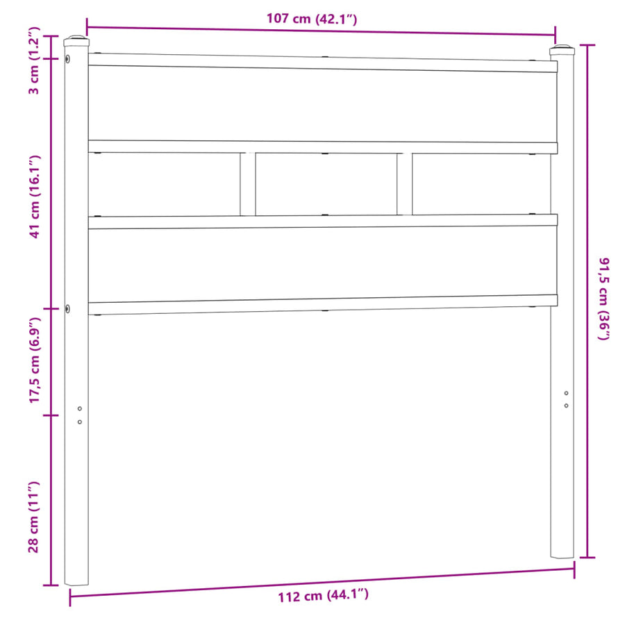 Hoofdbord 107 cm bewerkt hout en staal bruin eikenkleurig