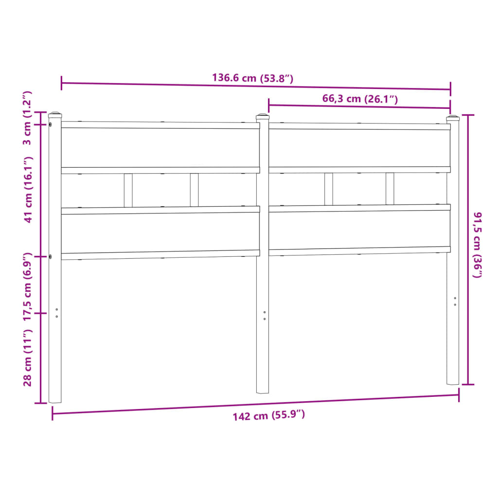Hoofdbord Bewerkt Hout En Staal Ig 135 cm bruin eikenkleur