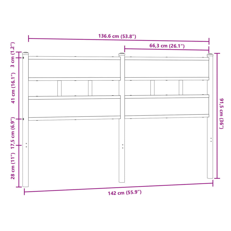 Hoofdbord Bewerkt Hout En Staal Ig 135 cm bruin eikenkleur