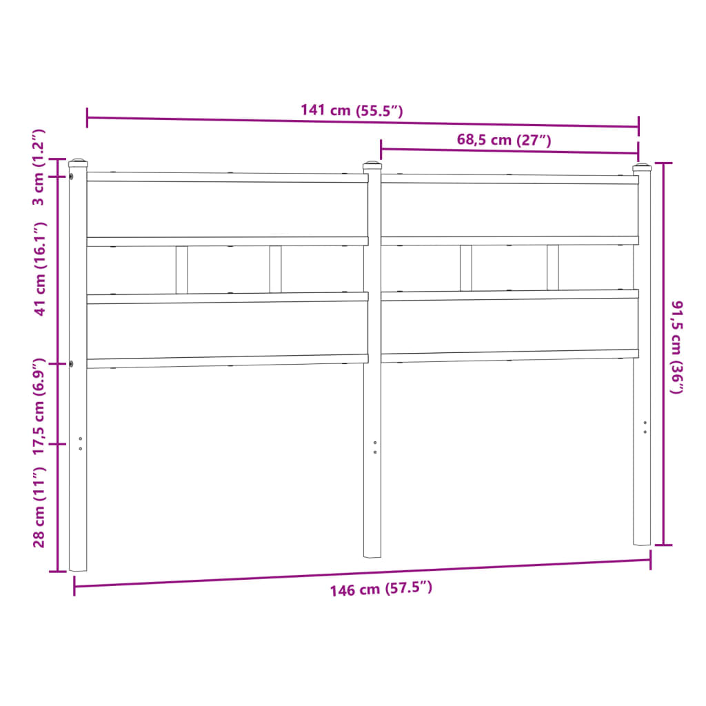 Hoofdbord Bewerkt Hout En Staal Ig 140 cm bruin eikenkleur