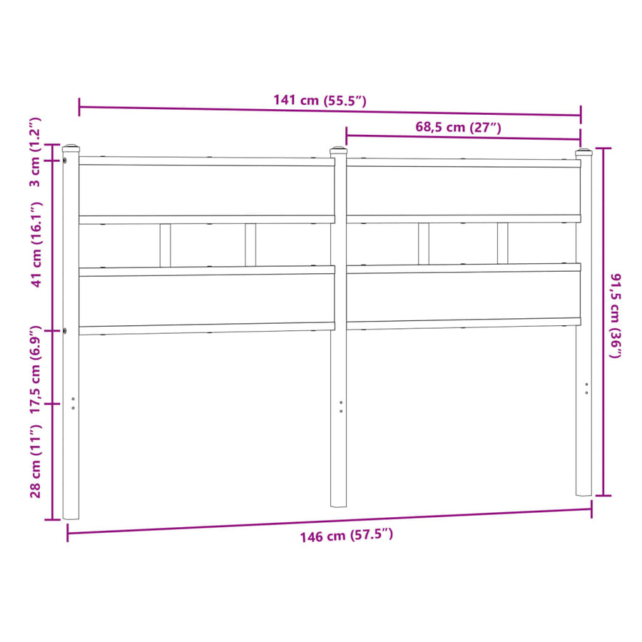 Hoofdbord Bewerkt Hout En Staal Ig 140 cm bruin eikenkleur