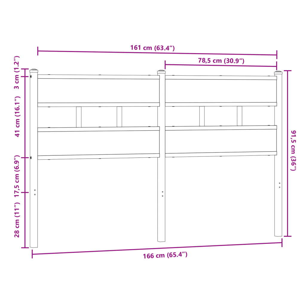 Hoofdbord Bewerkt Hout En Staal Ig 160 cm bruin eikenkleur
