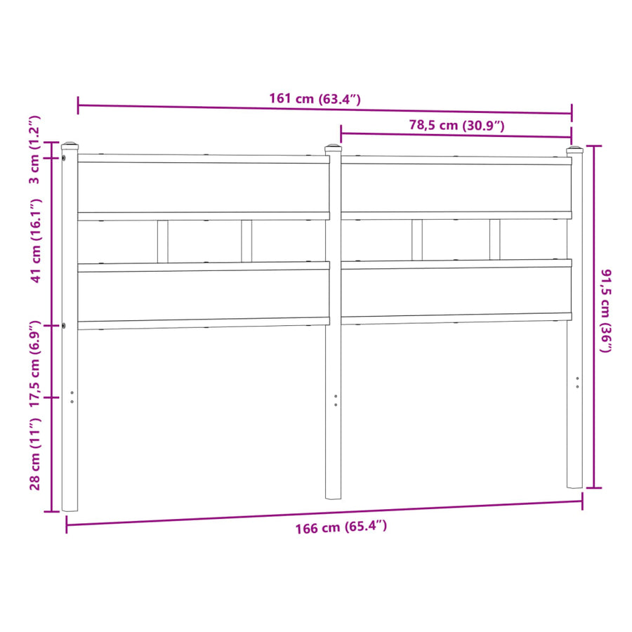 Hoofdbord Bewerkt Hout En Staal Ig 160 cm bruin eikenkleur
