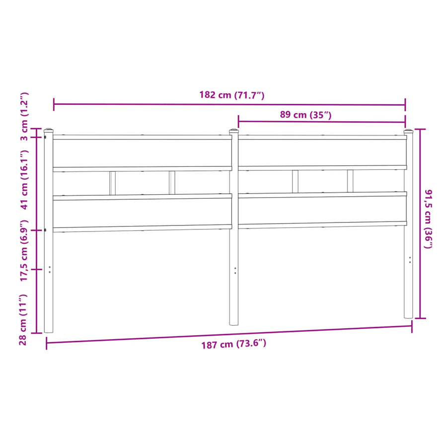 Hoofdbord Bewerkt Hout En Staal Ig 180 cm bruin eikenkleur