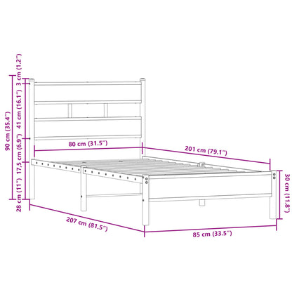 Bedframe met hoofdbord zonder matras sonoma eiken 80x200 cm