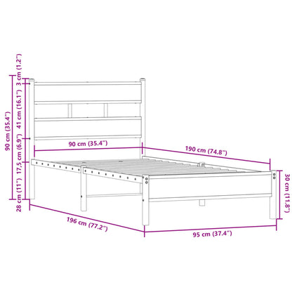 Bedframe met hoofdbord zonder matras sonoma eiken 90x190 cm