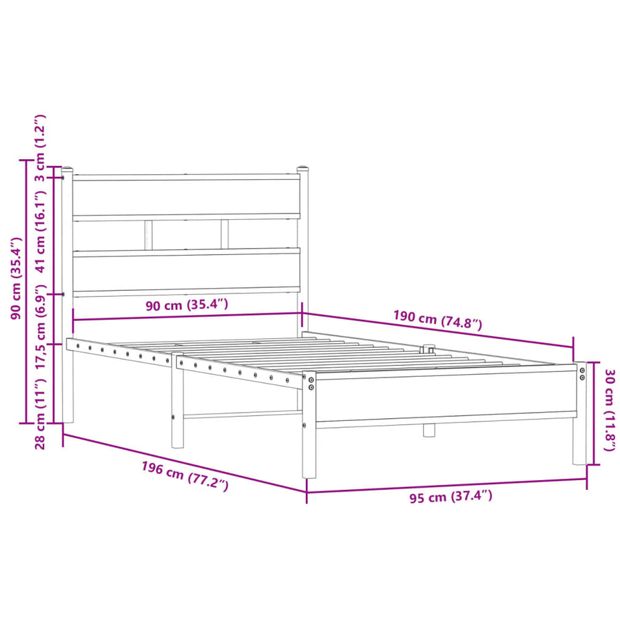 Bedframe met hoofdbord zonder matras sonoma eiken 90x190 cm