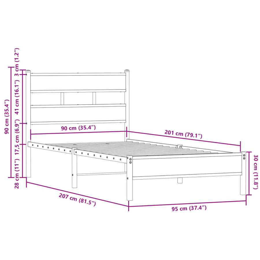 Bedframe met hoofdbord zonder matras sonoma eiken 90x200 cm