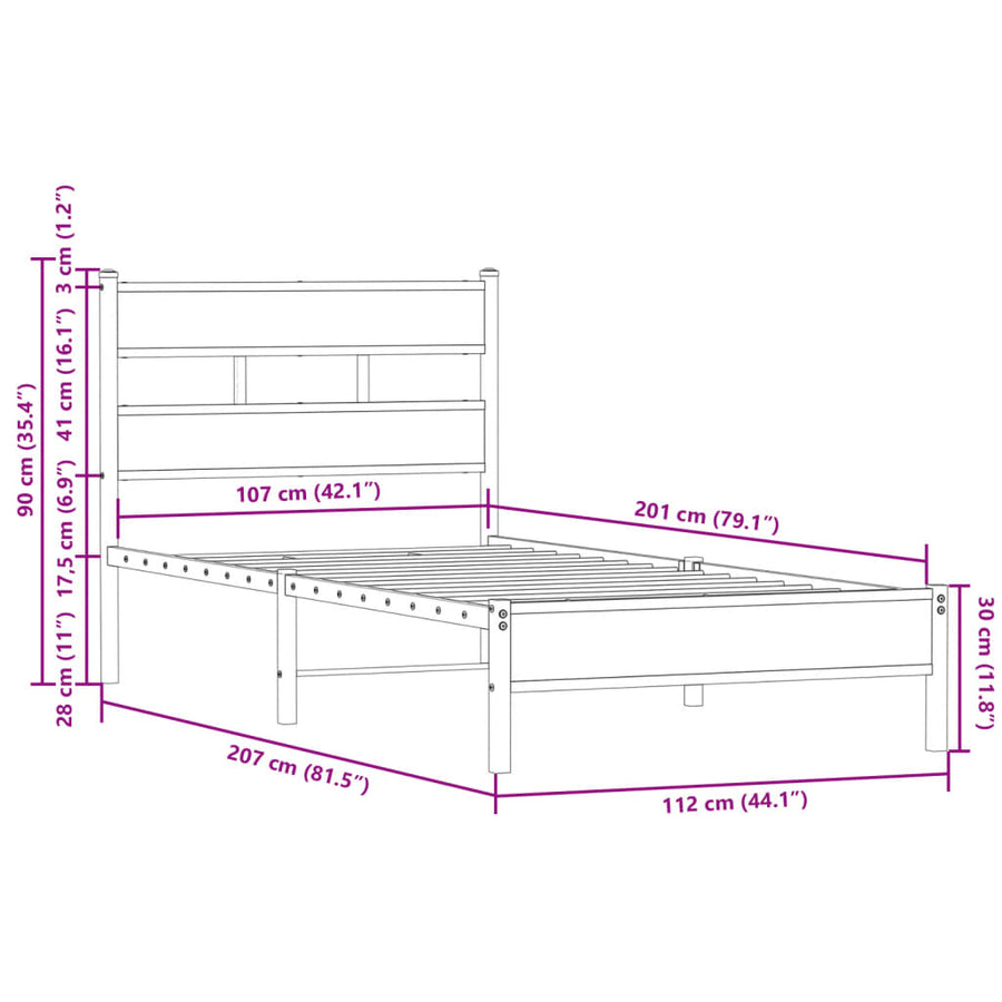 Bedframe met hoofdbord zonder matras sonoma eiken 107x203 cm