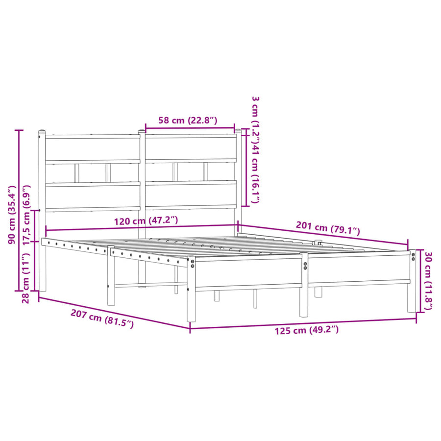 Bedframe met hoofdbord zonder matras sonoma eiken 120x200 cm