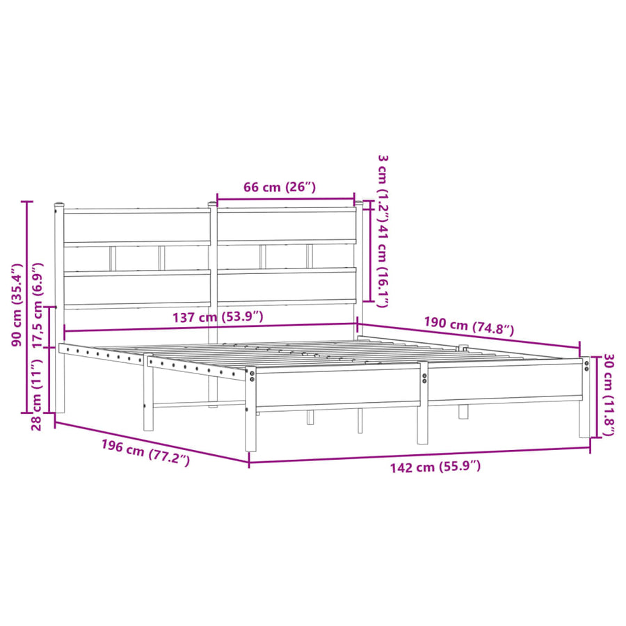 Bedframe met hoofdbord zonder matras sonoma eiken 137x190 cm