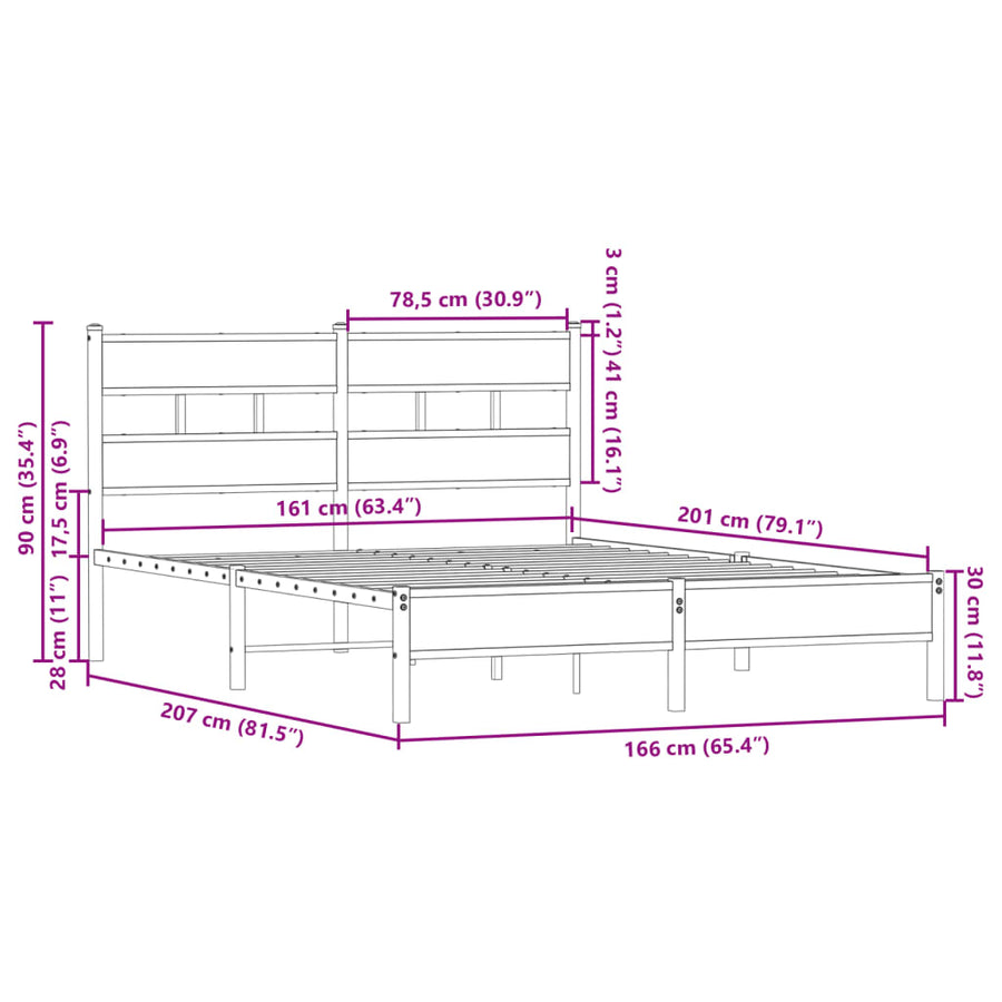 Bedframe Met Hoofdbord Zonder Matras Sonoma Eiken 160X200 Cm