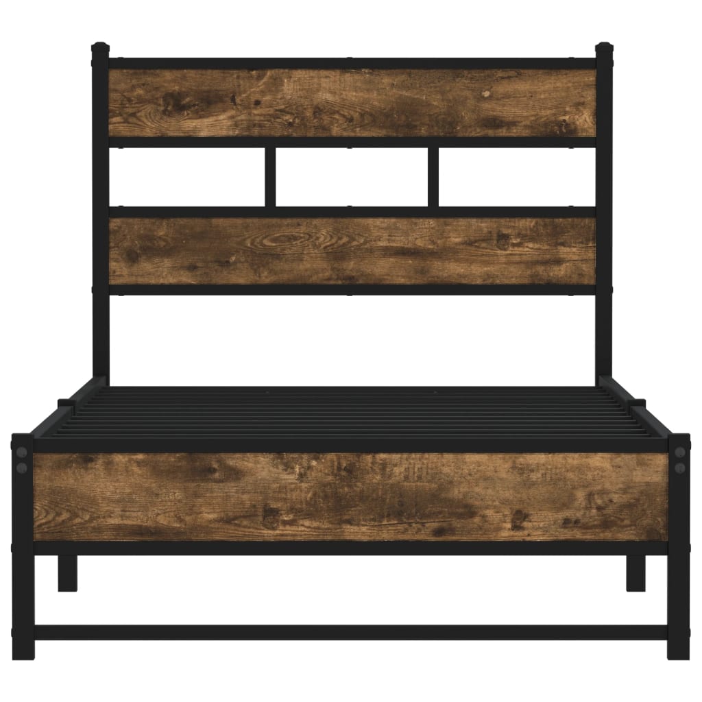 Bedframe Zonder Matras Metaal Kleurig 90 x 200 cm Gerookt eiken
